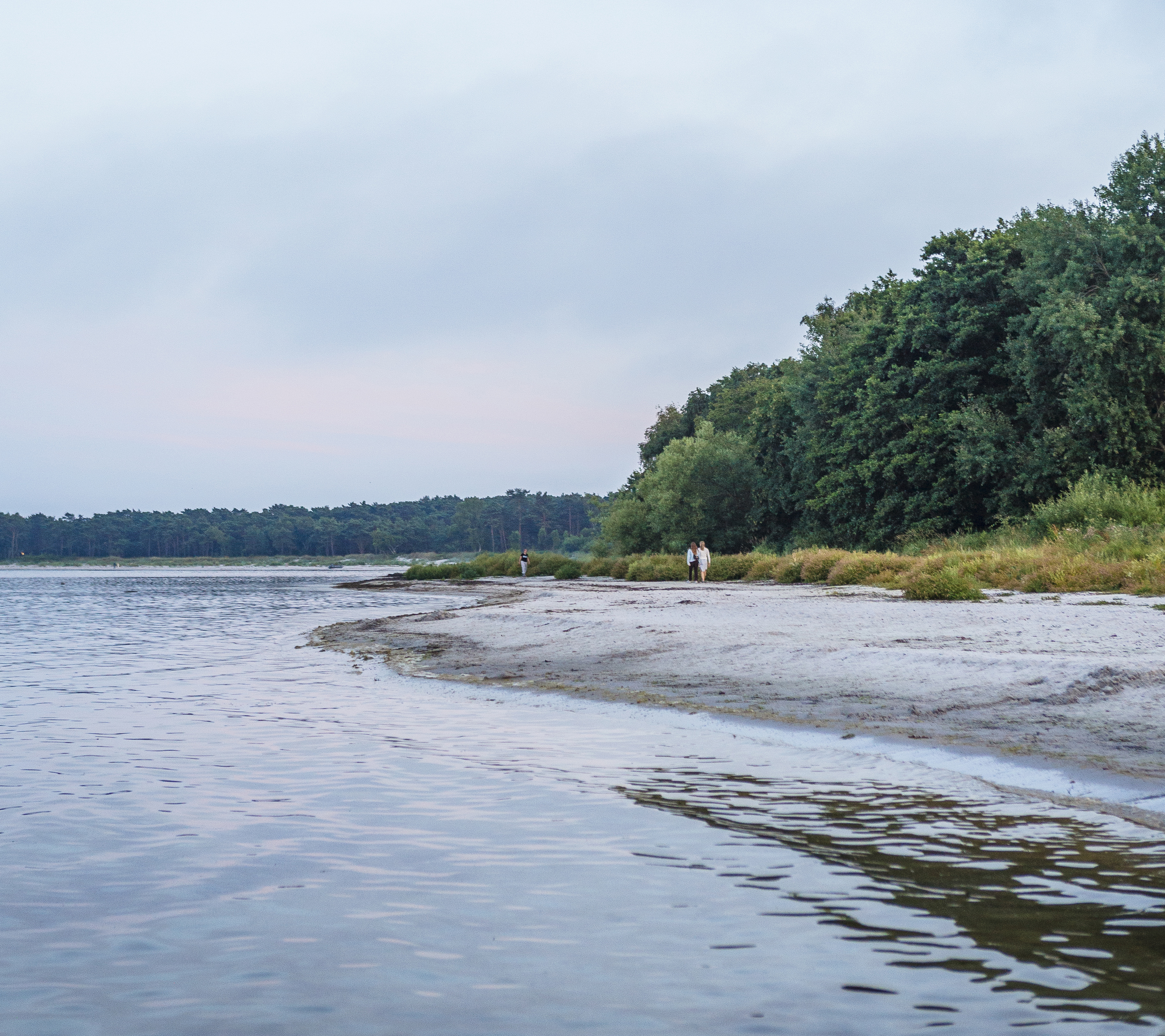 Par går langs stranden i Snogebæk
